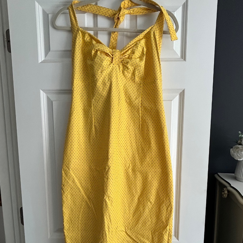 Yellow with small black polka dot pin up dress